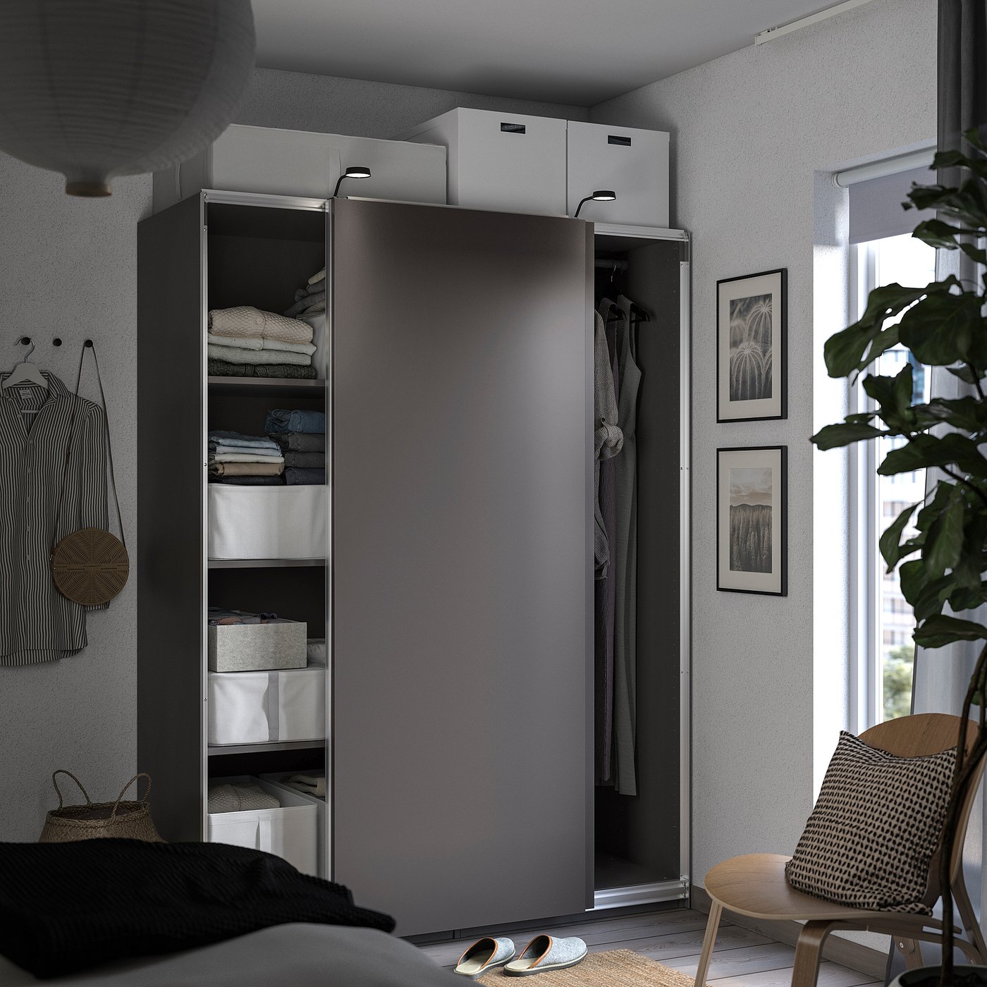 PAX / HASVIK wardrobe with sliding doors, dark gray/dark gray
