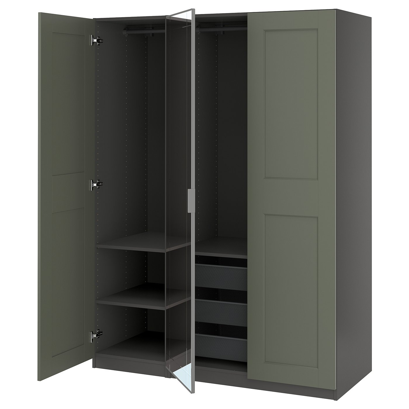Wardrobe Combination, Dark Gray Mirror Glass/Gray Gray-Green