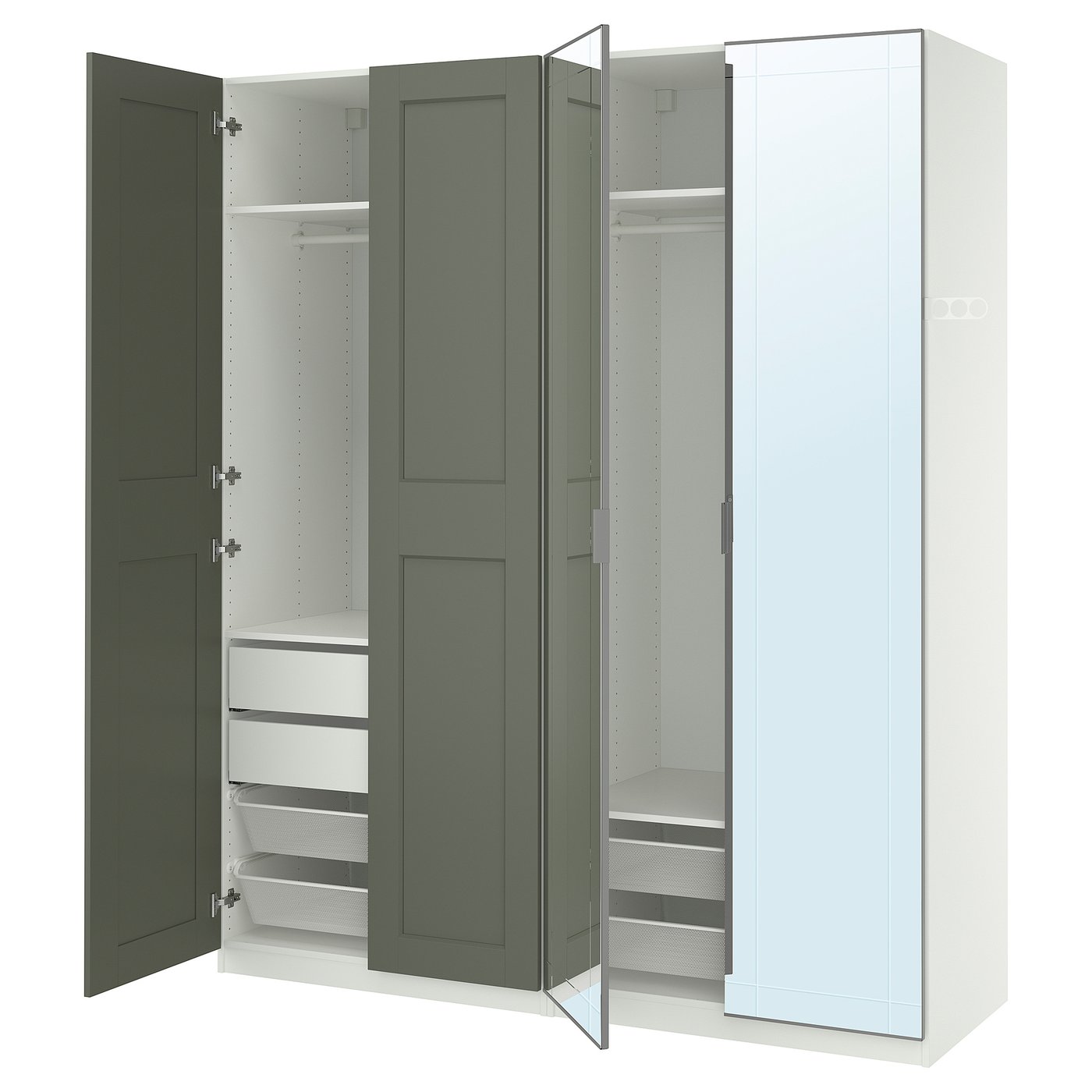 Wardrobe Combination, White Mirror Glass/Gray Gray-Green