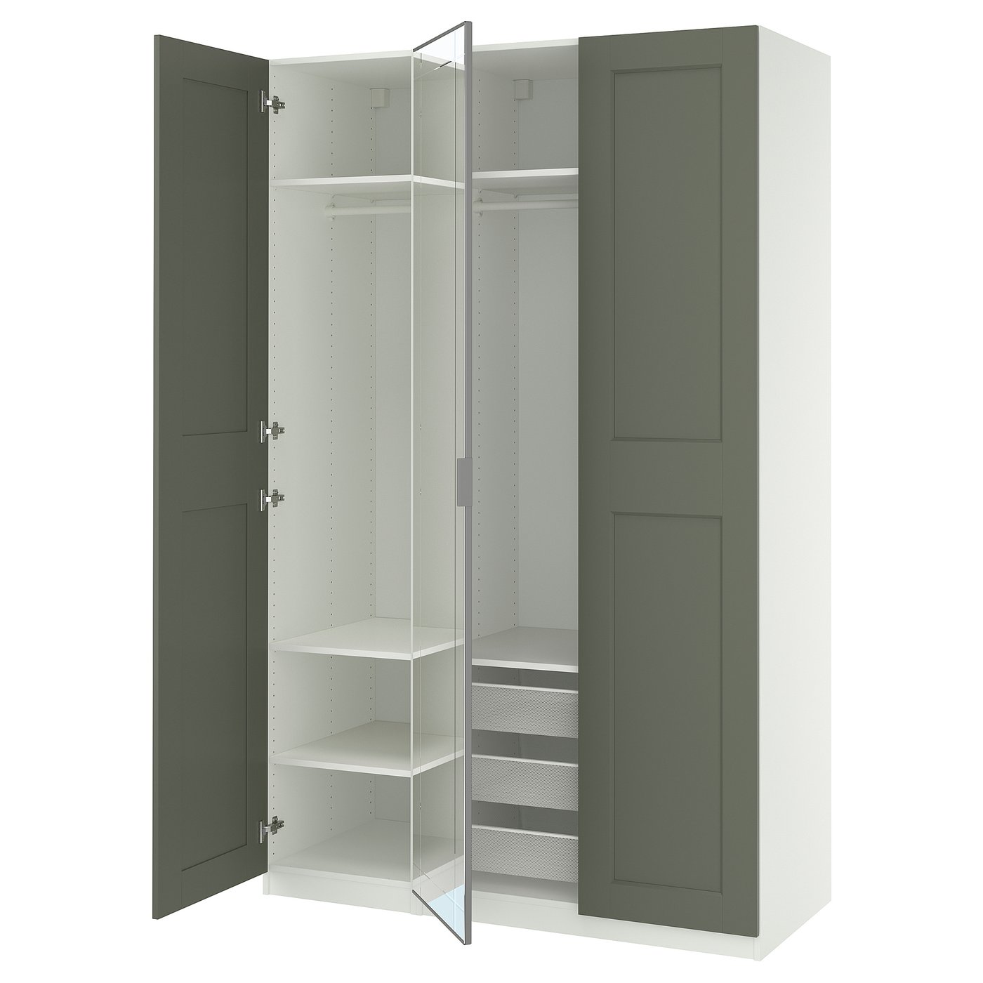 PAX / KAMMARTORP/GRIMO wardrobe combination, white mirror glass