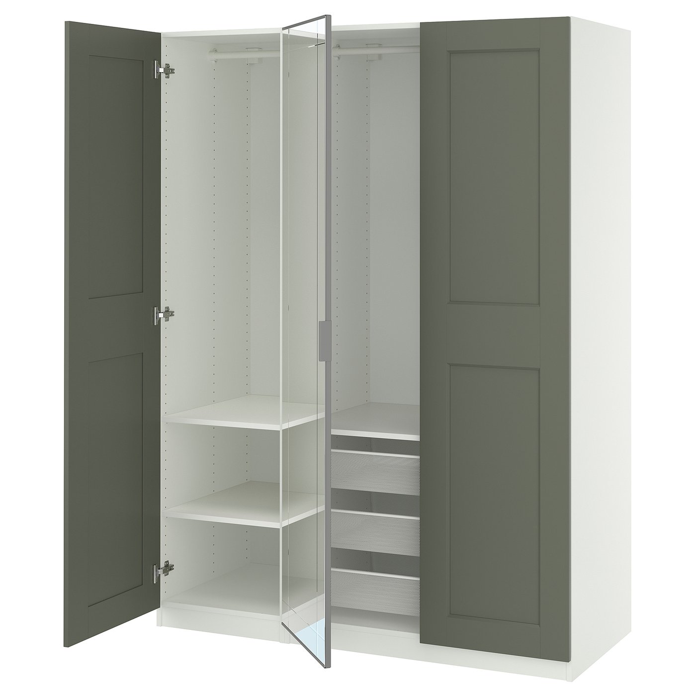 Wardrobe Combination, White Mirror Glass/Gray Gray-Green