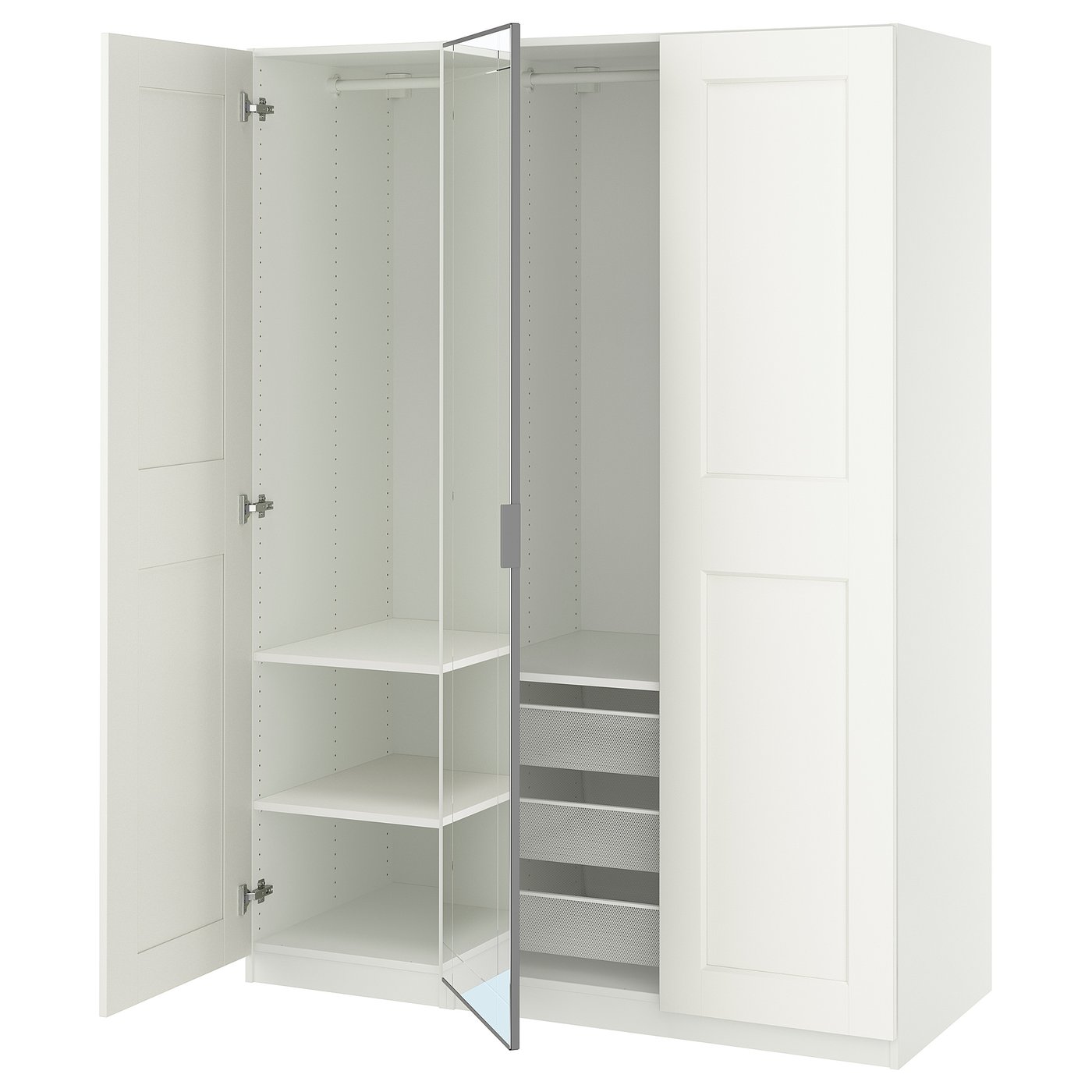 Wardrobe Combination, White Mirror Glass/Gray White