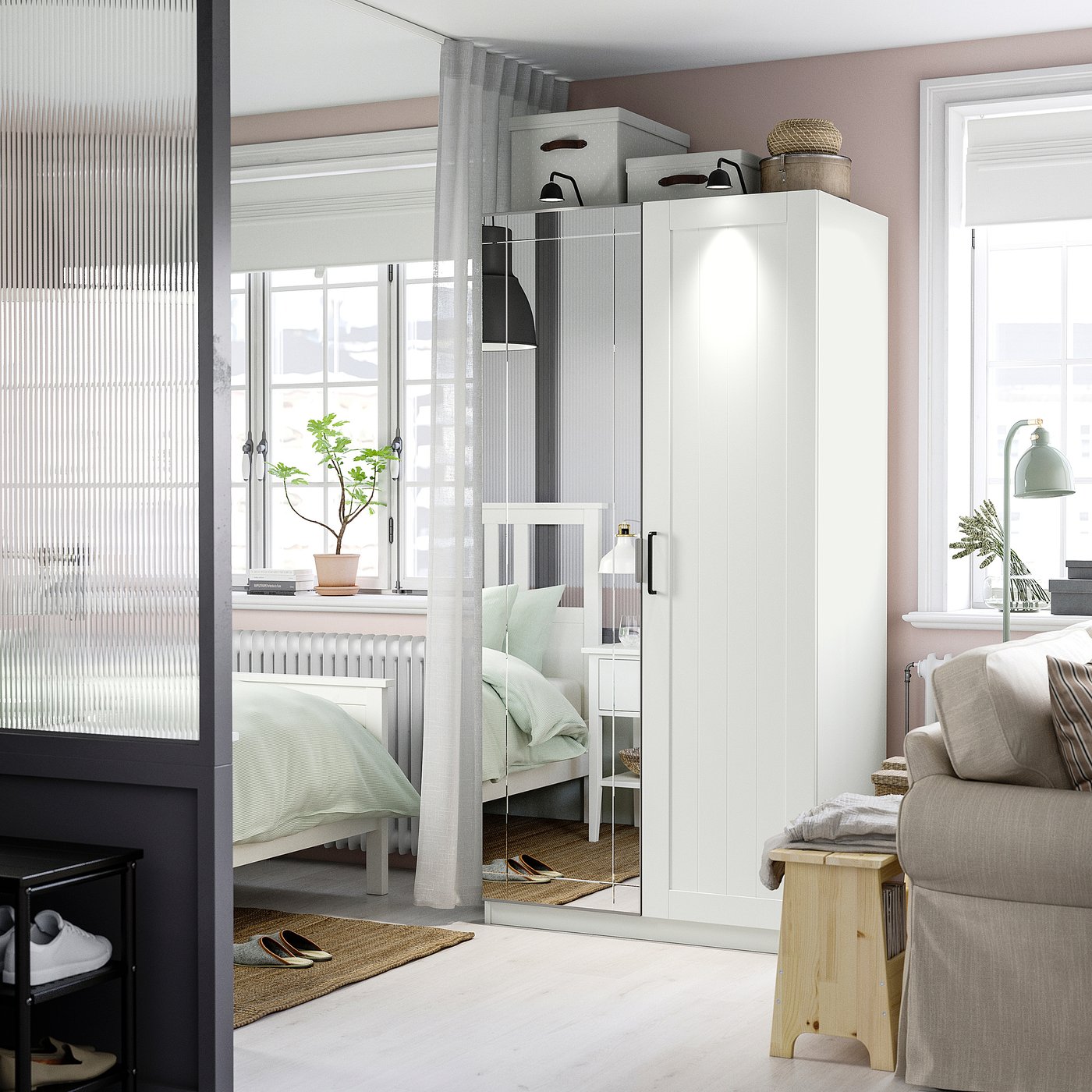 PAX / KAMMARTORP/GULLABERG wardrobe combination, white mirror