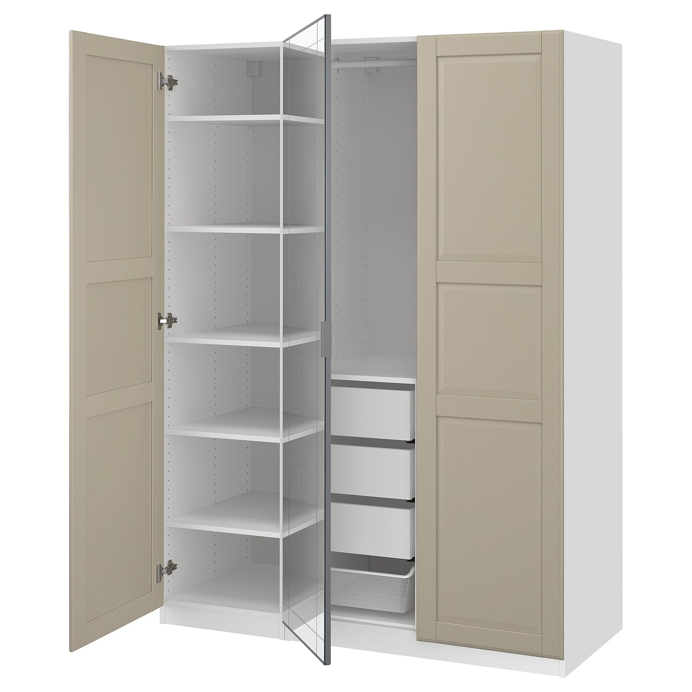 Wardrobe Combination, White Mirror Glass/Gray Gray-Beige