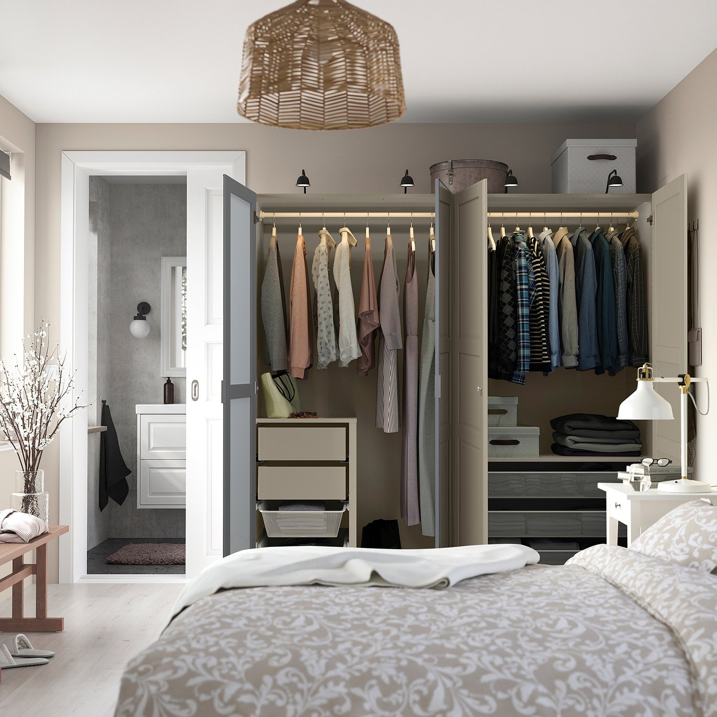 Wardrobe combination, white mirror glass/gray gray-beige 3