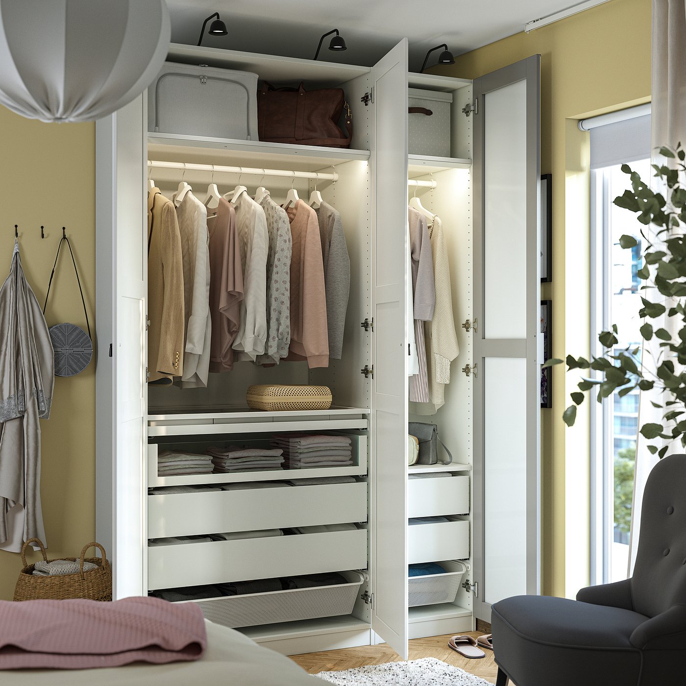 Wardrobe combination, white mirror glass/gray white 2