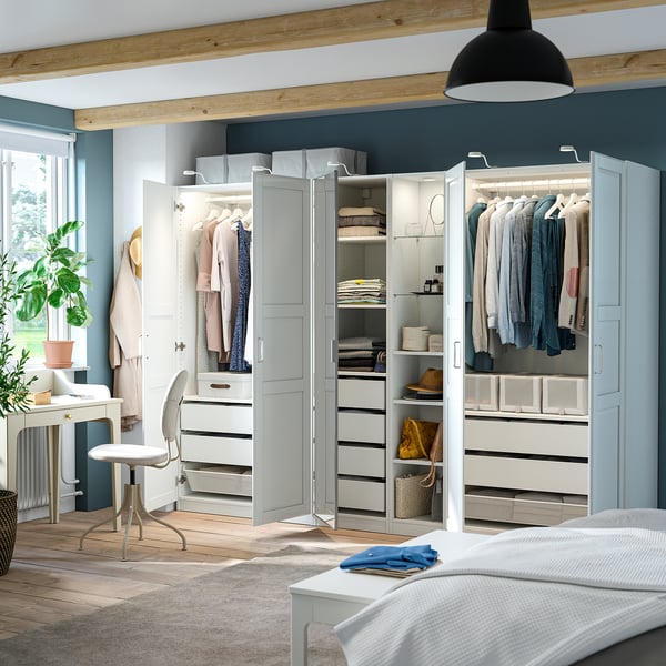 PAX / KAMMARTORP/TYSSEDAL Wardrobe combination, white mirror glass/gray white, 112 1/4x23 5/8x79 1/4 "