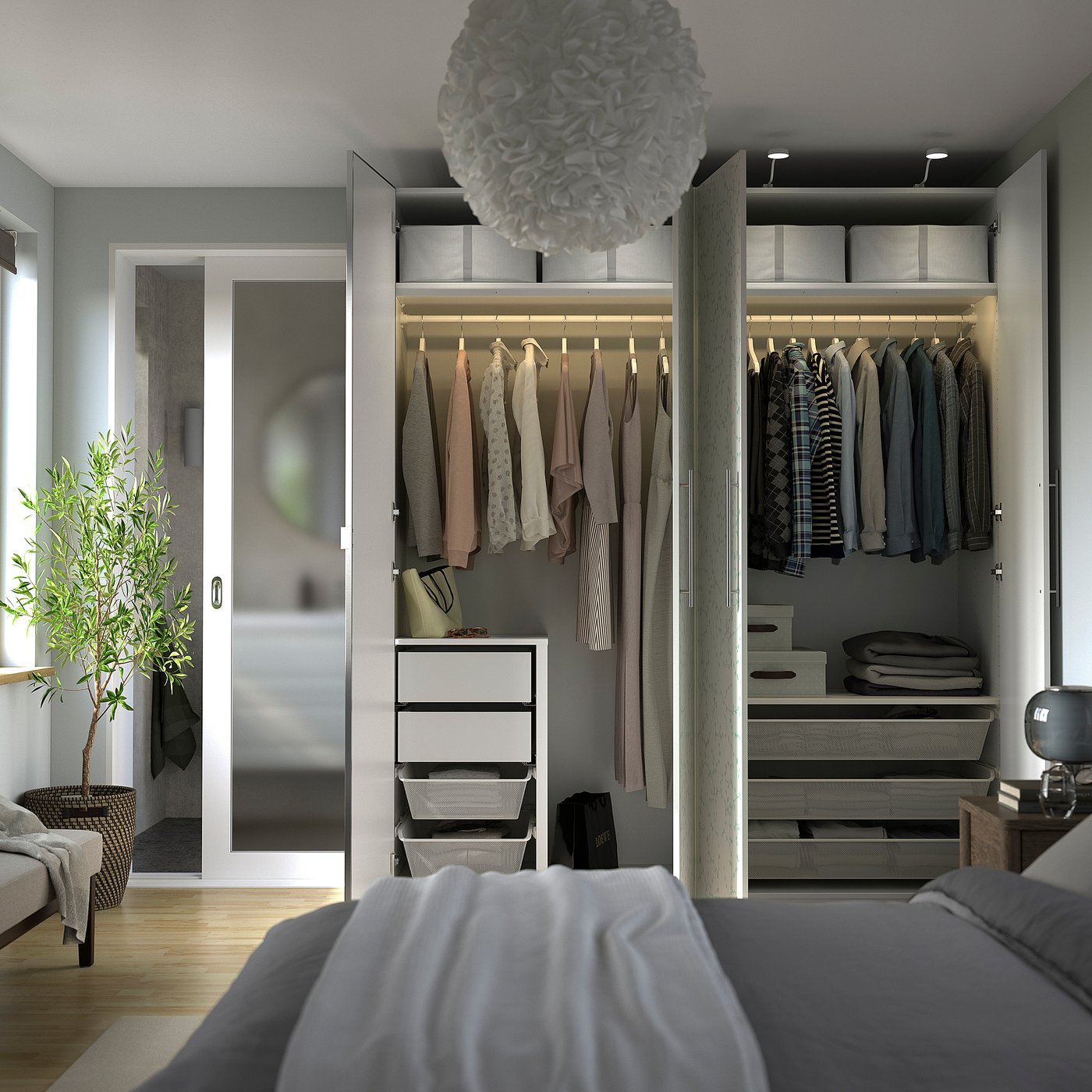 PAX / LINNABERG/ÅHEIM wardrobe combination, white patterned/mirror