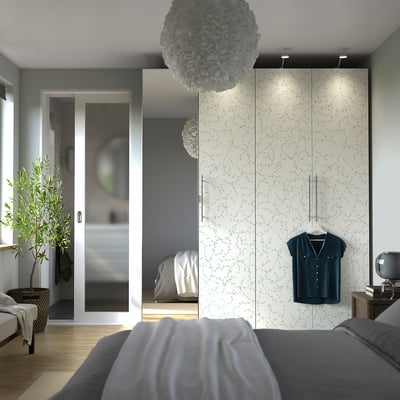 PAX / LINNABERG/ÅHEIM Wardrobe combination, white patterned/mirror glass, 78 3/4x26x93 1/8 "