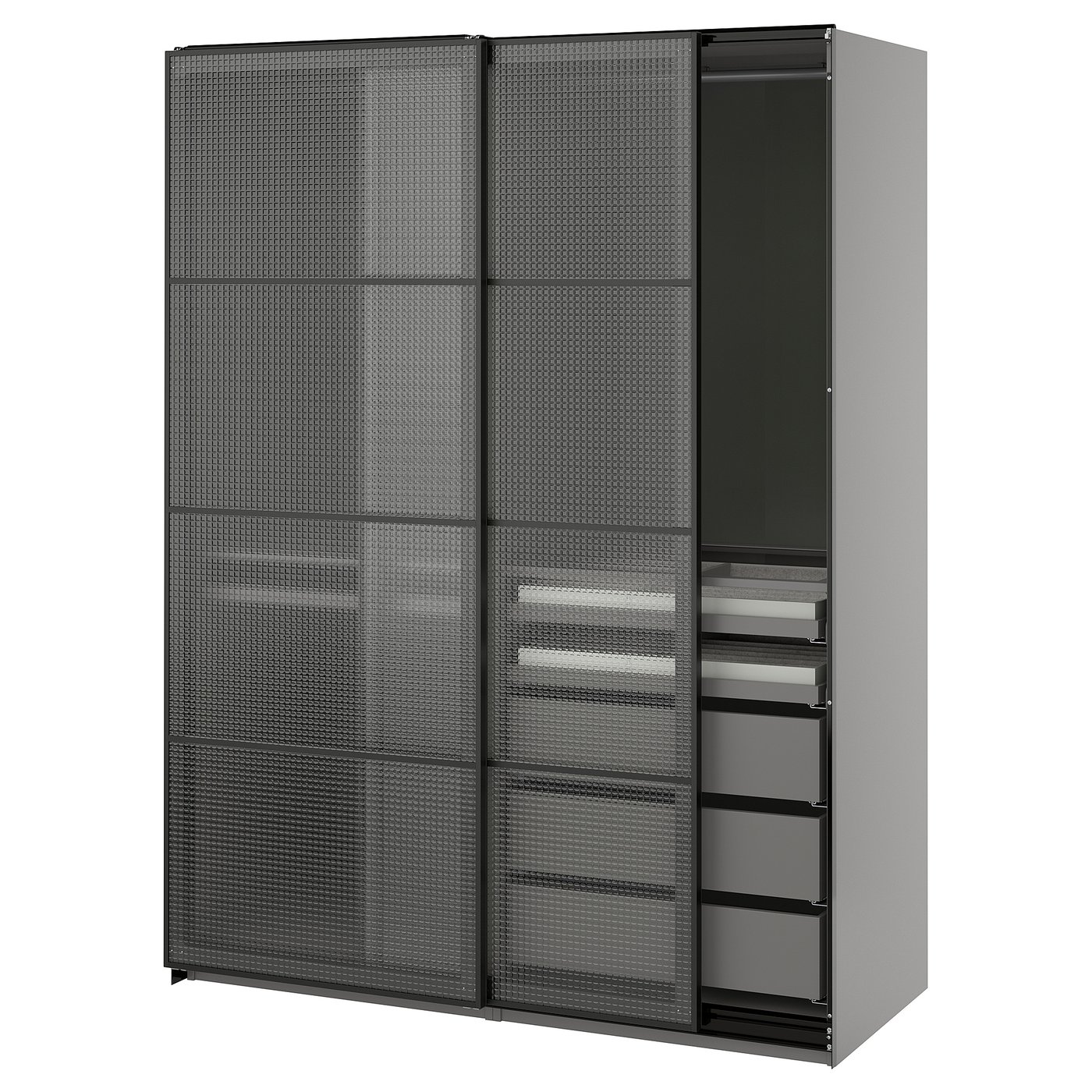 PAX / LUNDBRÄSMA wardrobe with sliding doors, dark gray black