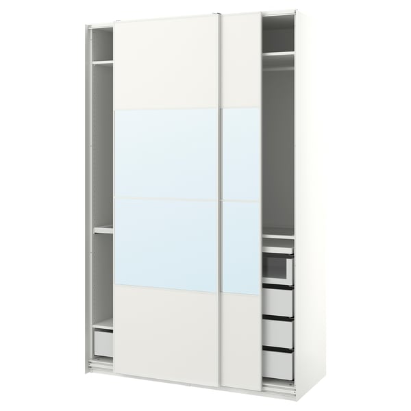 PAX / MEHAMN/AULI Wardrobe with sliding doors, white/mirror glass, 59x26x92 7/8 "