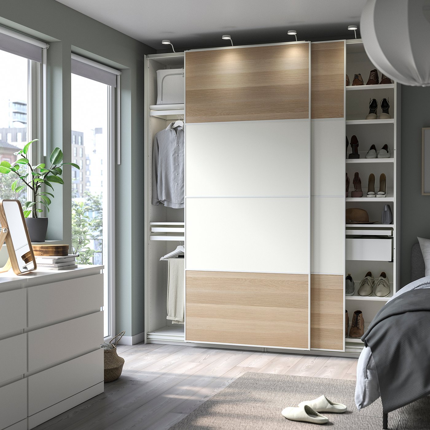 PAX / MEHAMN wardrobe combination, white double sided/white