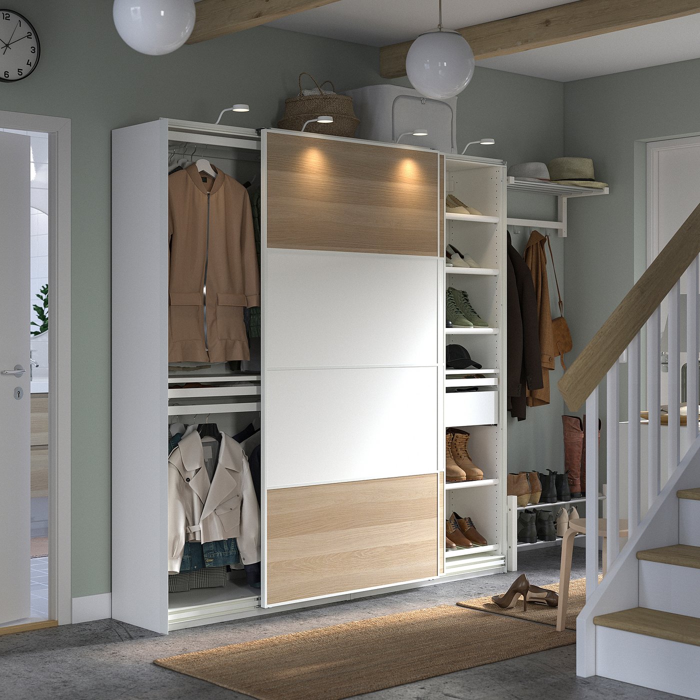 PAX / MEHAMN wardrobe combination, white double sided/white white