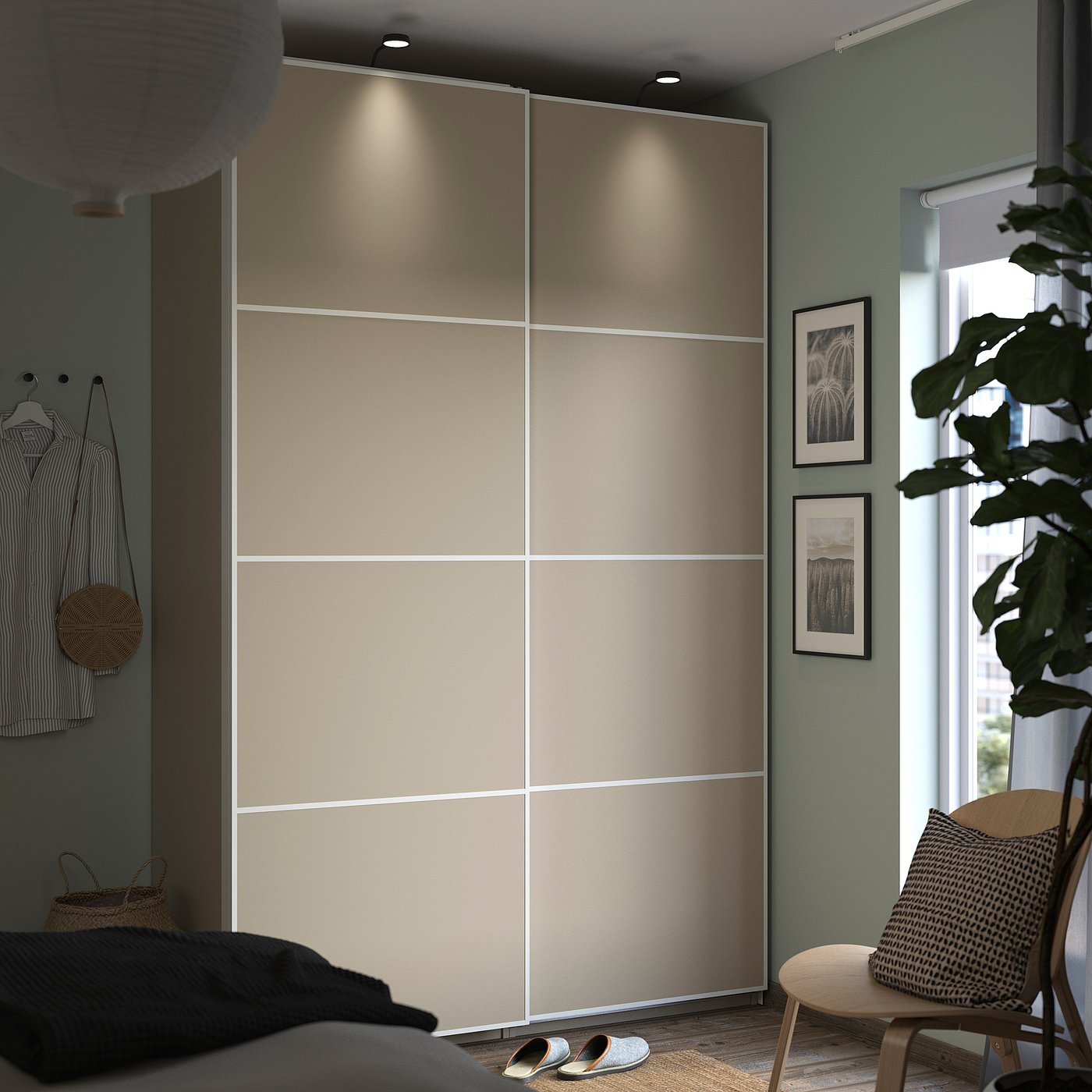 IKEA - ミホ PAX / MEHAMN wardrobe, gray-beige/double sided gray-beige