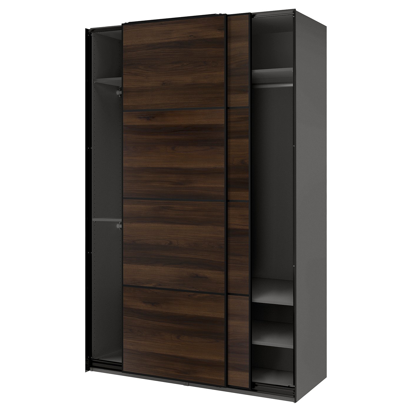 PAX / MEHAMN wardrobe with sliding doors, dark gray black/double