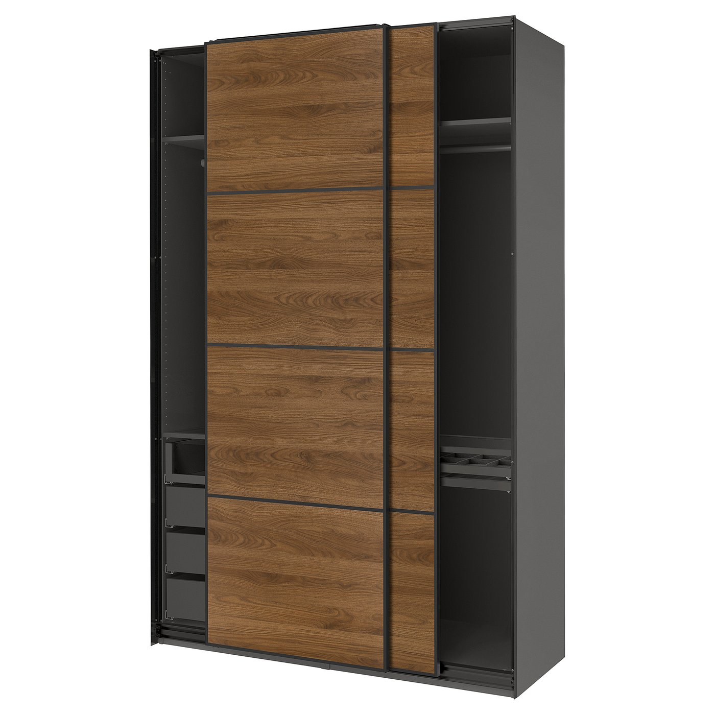 PAX / MEHAMN wardrobe with sliding doors, dark gray black/double