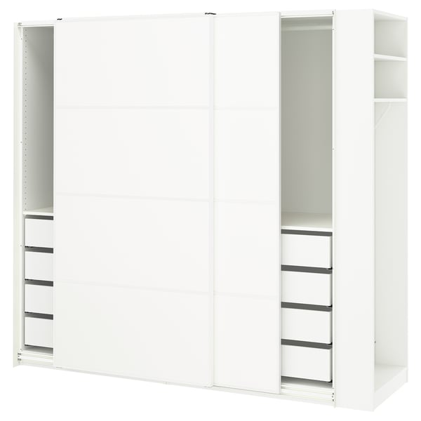 PAX / MEHAMN Wardrobe with sliding doors, white white/double sided white, 86 5/8x26x79 1/4 "