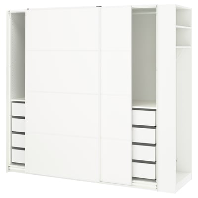PAX / MEHAMN Wardrobe with sliding doors, white white/double sided white, 86 5/8x26x79 1/4 "