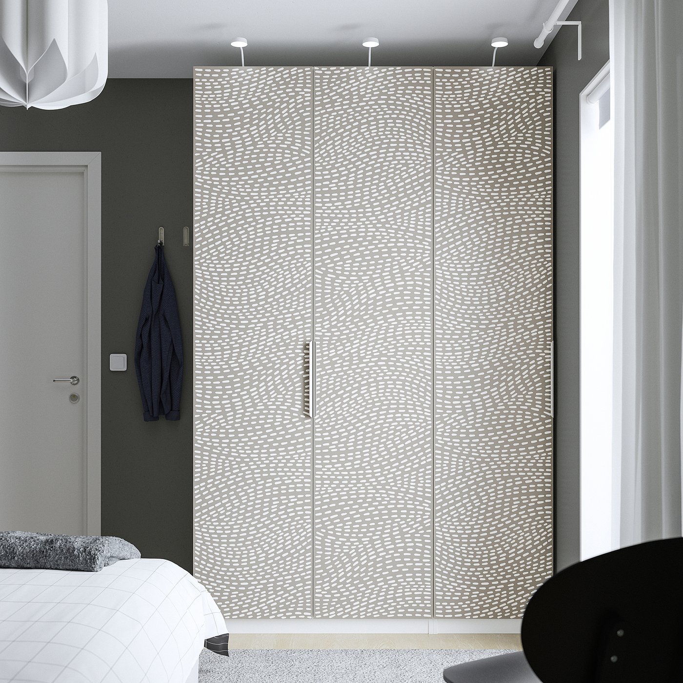 PAX / MISTUDDEN wardrobe combination, white/gray patterned