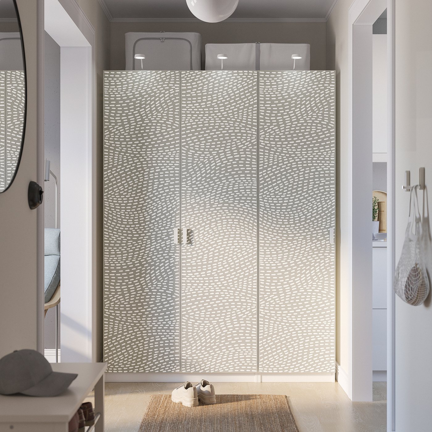 PAX / MISTUDDEN wardrobe combination, white/gray patterned