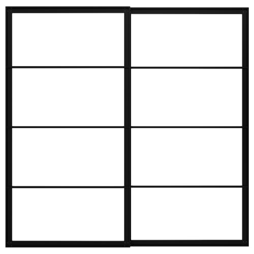 A black metal PAX wardrobe frame with a grid-like structure, designed for sliding doors.