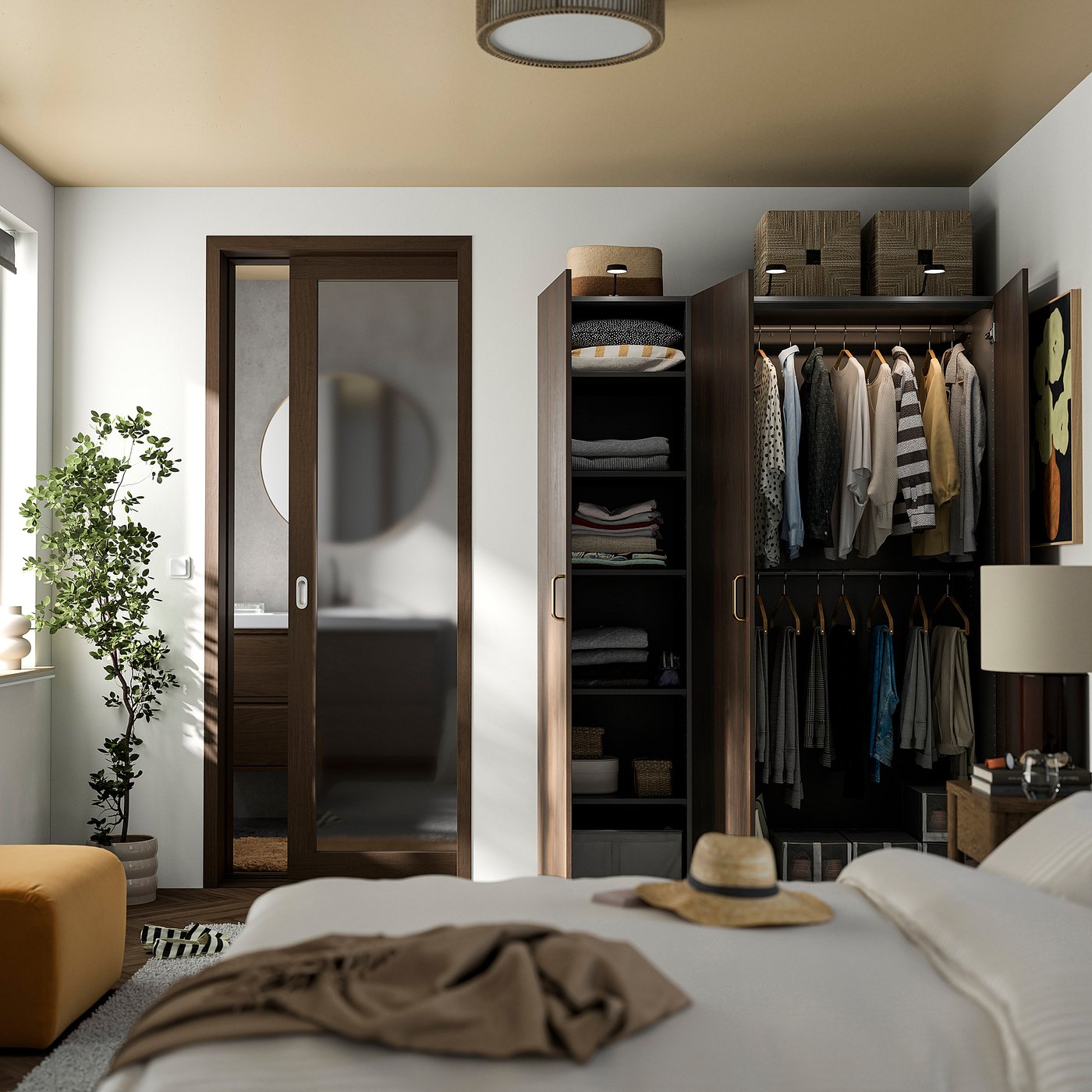 PAX / STORKLINTA wardrobe combination, dark gray/dark-brown