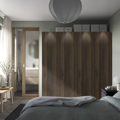 PAX / STORKLINTA Wardrobe combination, gray-beige/dark brown stained oak effect, 78 3/4x26x79 1/4 "