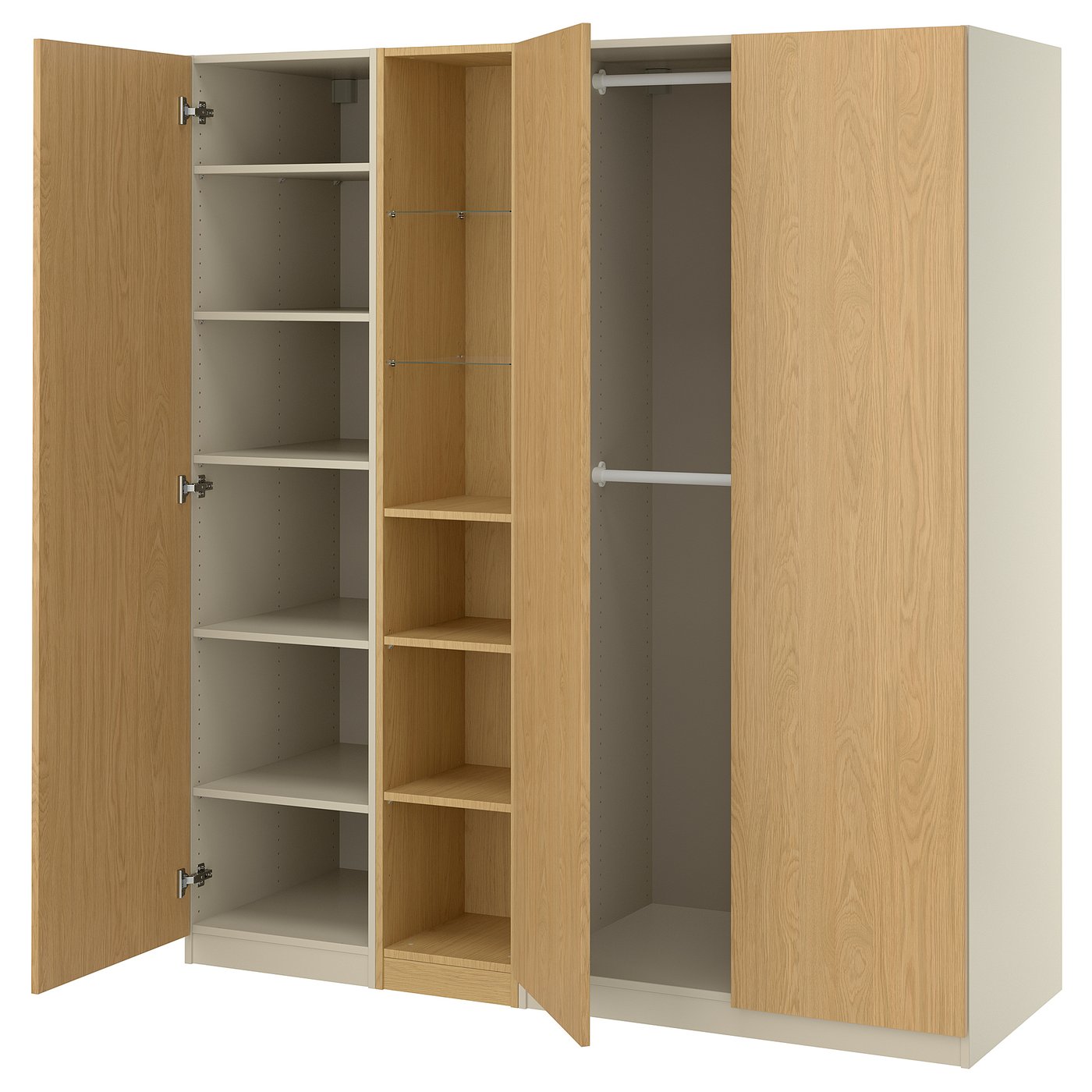 PAX / STORKLINTA wardrobe combination, gray-beige/oak effect, 727