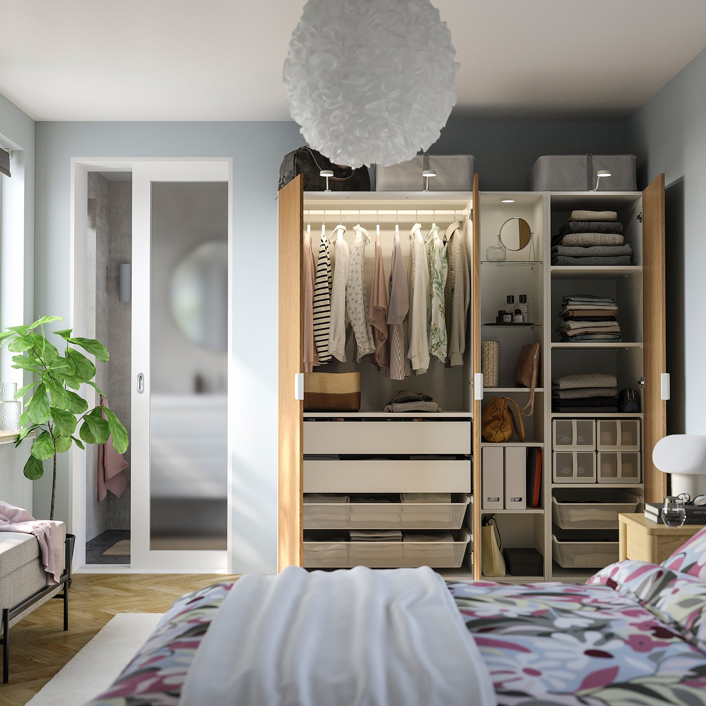 PAX / STORKLINTA wardrobe combination, white oak effect/white, 727