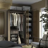 PAX / TONSTAD Wardrobe combination, dark gray brown/stained oak veneer glass, 59x23 5/8x79 1/4 "