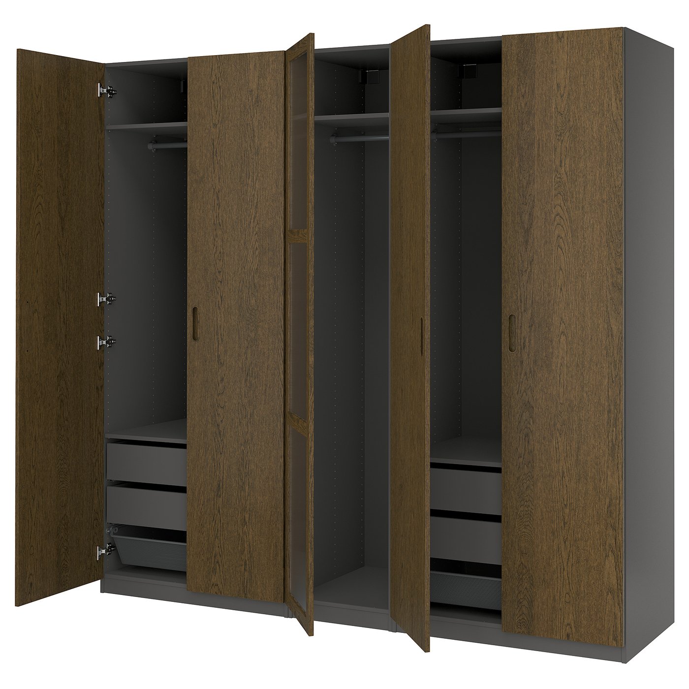 PAX / TONSTAD wardrobe combination, dark gray brown/stained oak