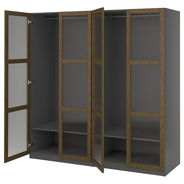 PAX / TONSTAD Wardrobe combination, dark gray brown/stained oak veneer glass, 78 3/4x23 5/8x79 1/4 "