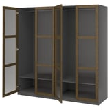 PAX / TONSTAD Wardrobe combination, dark gray brown/stained oak veneer glass, 78 3/4x23 5/8x79 1/4 "