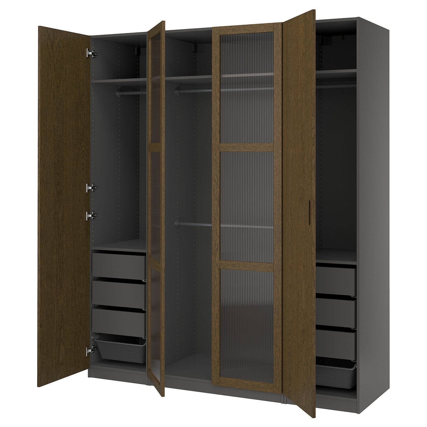 PAX / TONSTAD wardrobe combination, dark gray brown/stained oak
