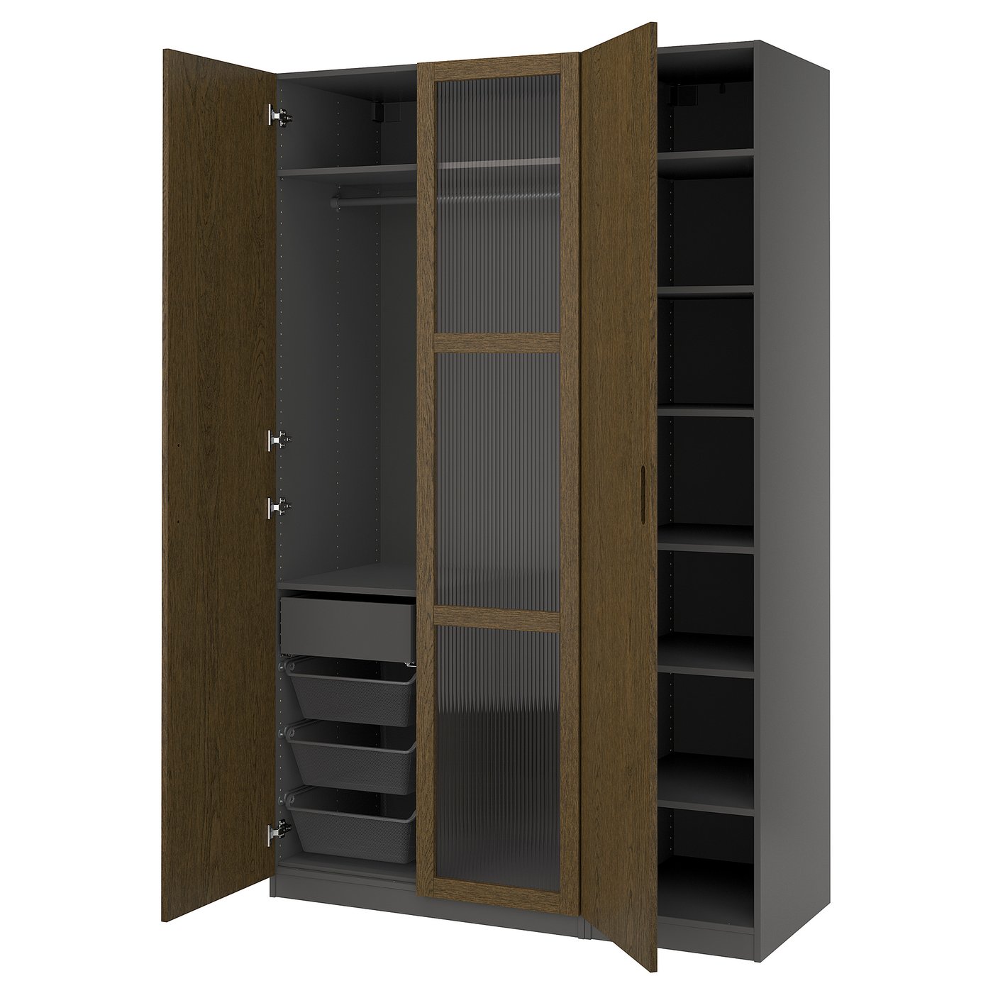 PAX / TONSTAD wardrobe combination, dark gray brown/stained oak