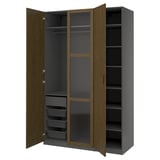 PAX / TONSTAD Wardrobe combination, dark gray brown/stained oak veneer glass, 59x23 5/8x93 1/8 "