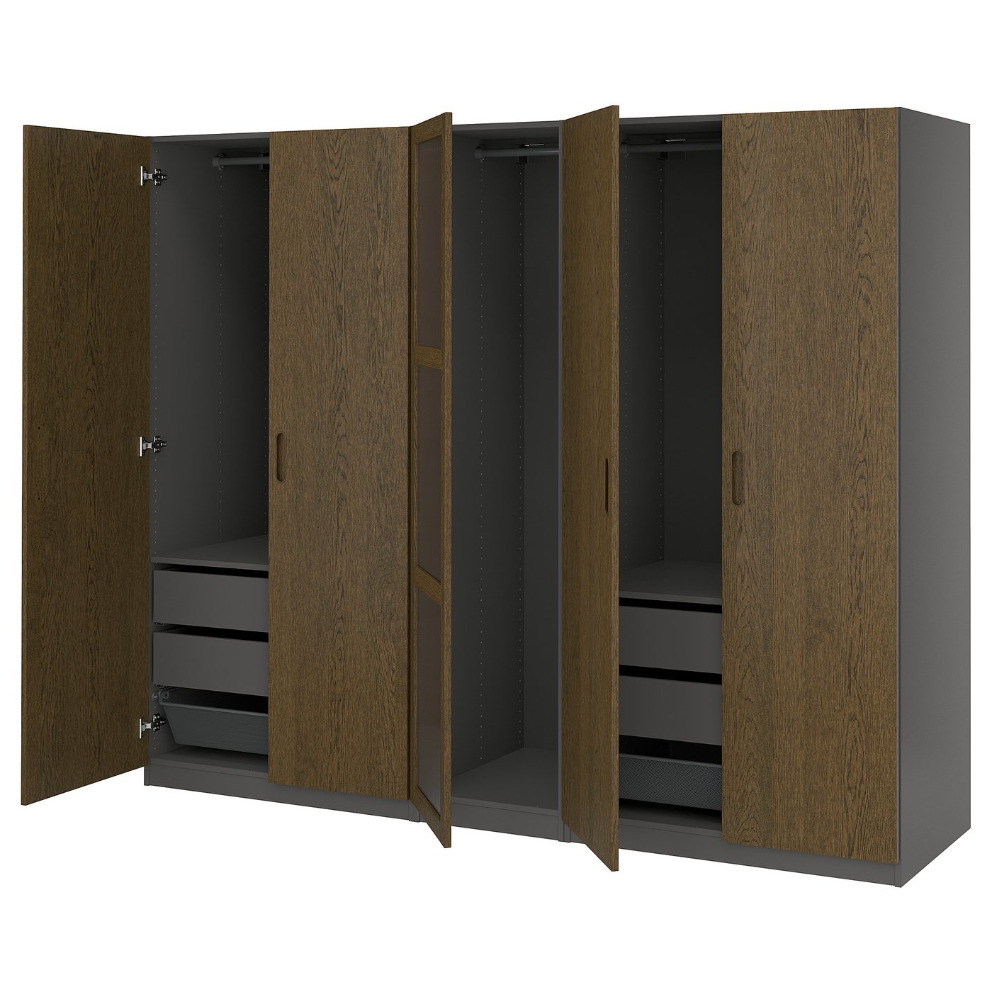 PAX / TONSTAD wardrobe combination, dark gray brown/stained oak