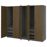 PAX / TONSTAD Wardrobe combination, dark gray brown/stained oak veneer glass, 98 3/8x23 5/8x79 1/4 "