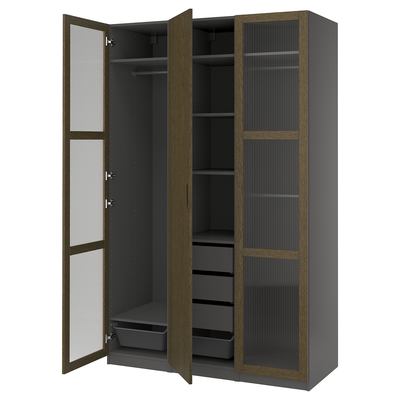 PAX / TONSTAD wardrobe combination, dark gray brown/stained oak