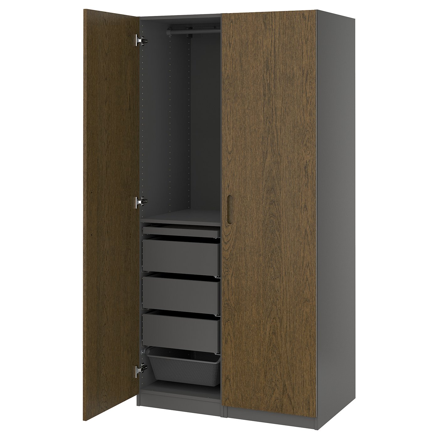 PAX / TONSTAD wardrobe combination, dark gray/brown stained oak