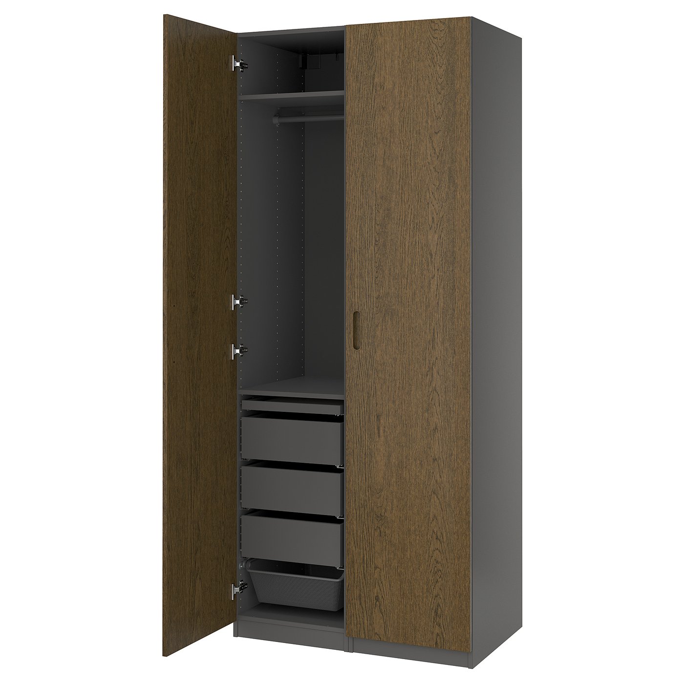 PAX / TONSTAD wardrobe combination, dark gray/brown stained oak