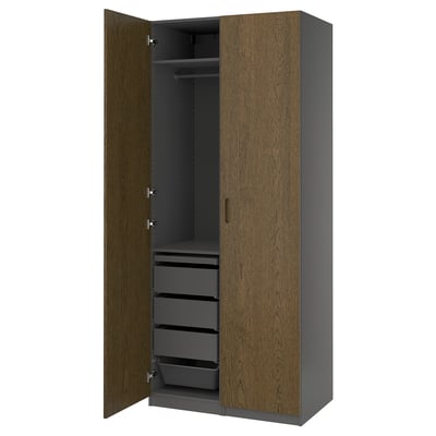 PAX / TONSTAD Wardrobe combination, dark gray/brown stained oak veneer, 39 3/8x23 5/8x93 1/8 "