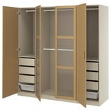 PAX / TONSTAD Wardrobe combination, gray-beige/oak veneer glass, 78 3/4x23 5/8x79 1/4 "