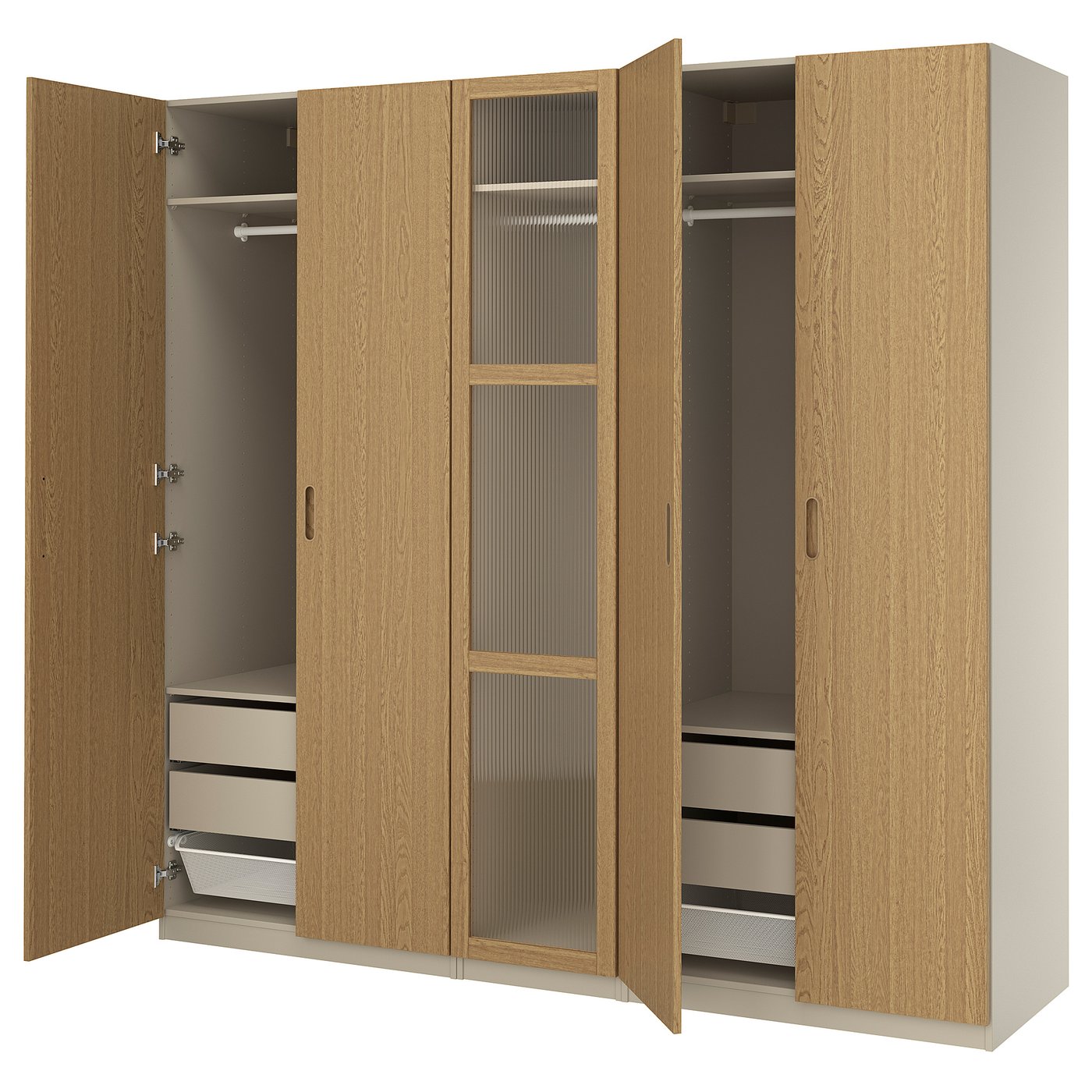 PAX / TONSTAD wardrobe combination, gray-beige/oak veneer glass