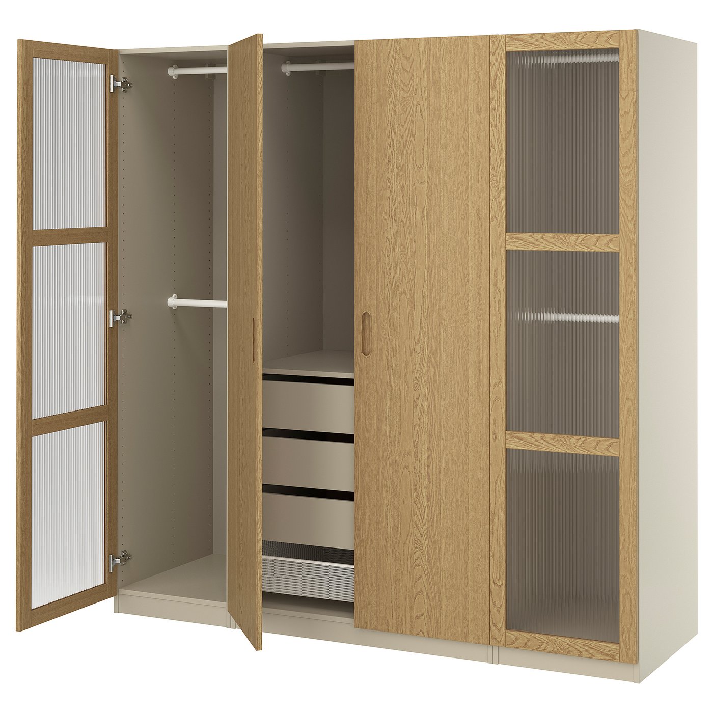 PAX / TONSTAD wardrobe combination, gray-beige/oak veneer glass