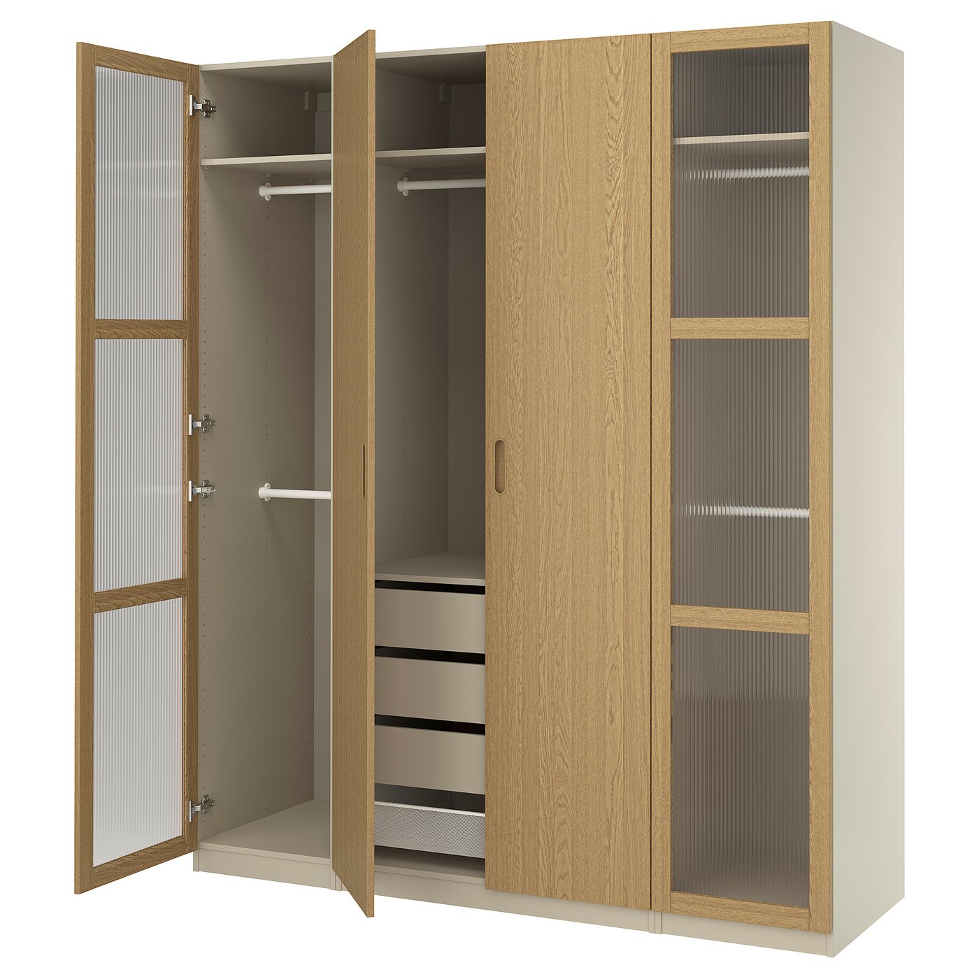 PAX / TONSTAD wardrobe combination, gray-beige/oak veneer glass