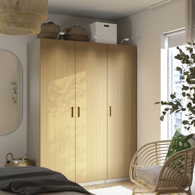 PAX / TONSTAD Wardrobe combination, gray-beige/oak veneer, 59x23 5/8x79 1/4 "