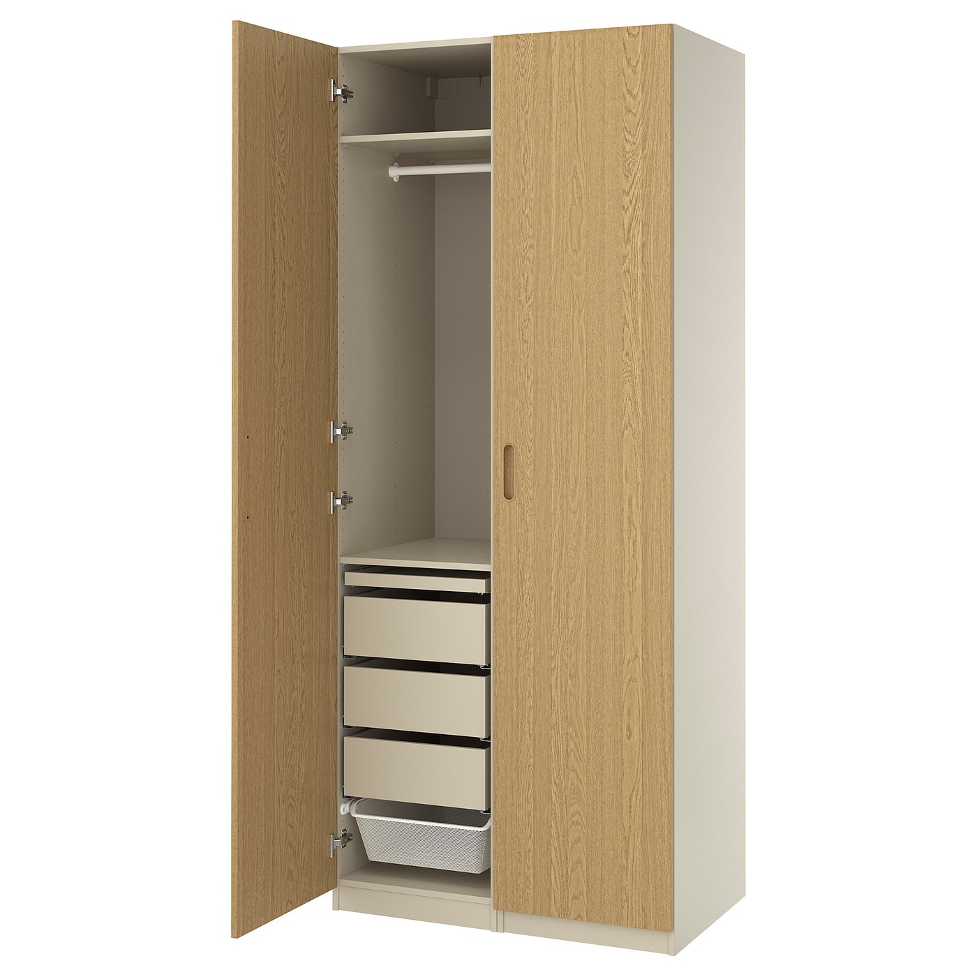PAX / TONSTAD wardrobe combination, gray-beige/oak veneer, 393