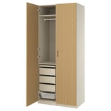 PAX / TONSTAD Wardrobe combination, gray-beige/oak veneer, 39 3/8x23 5/8x93 1/8 "