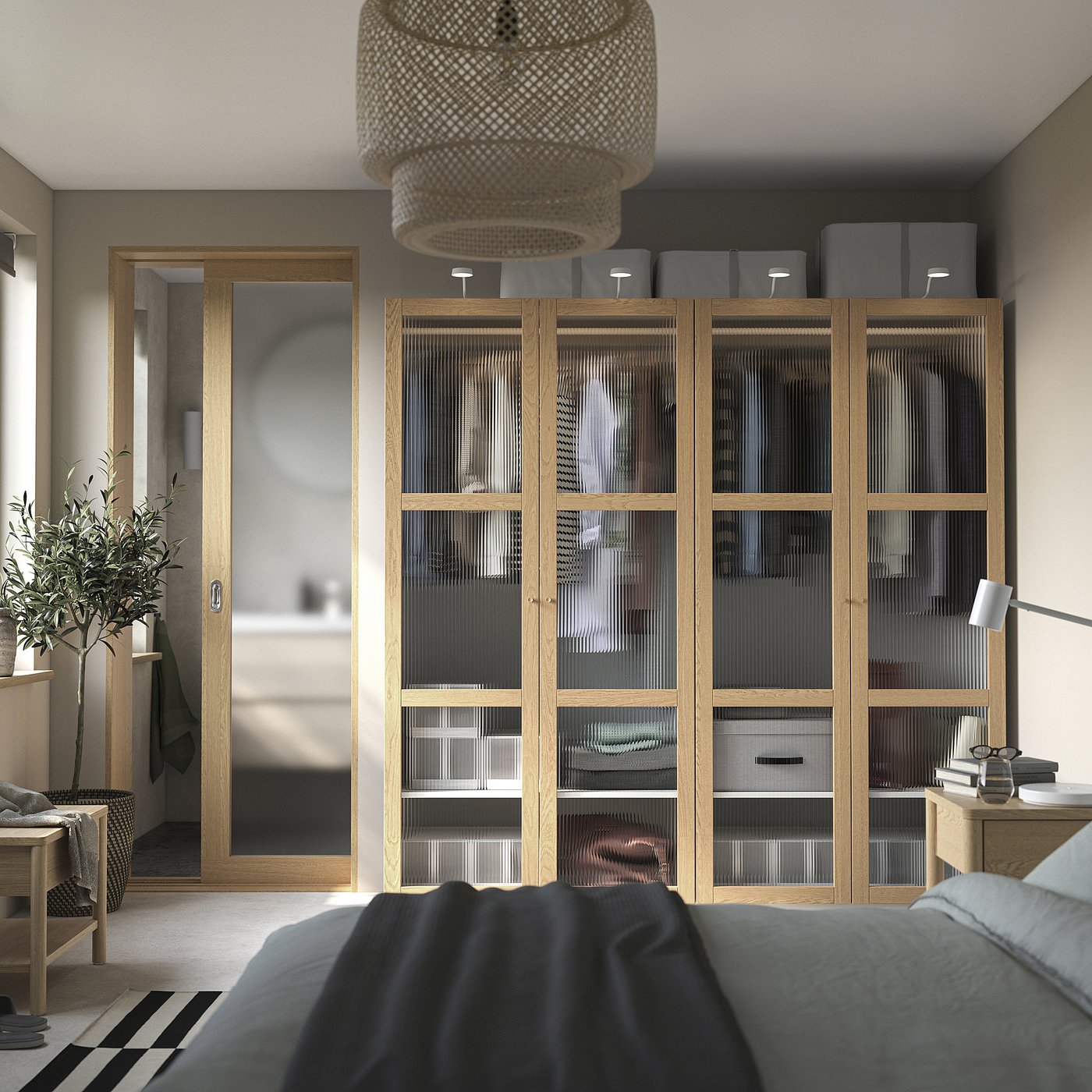 PAX / TONSTAD wardrobe combination, white/oak veneer glass, 783